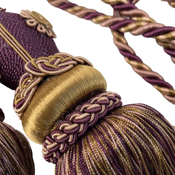 Large Curtain Tieback Fringe Tassel Hollywood Regency 11in Burgundy Gold Set u - Picture 6 of 8